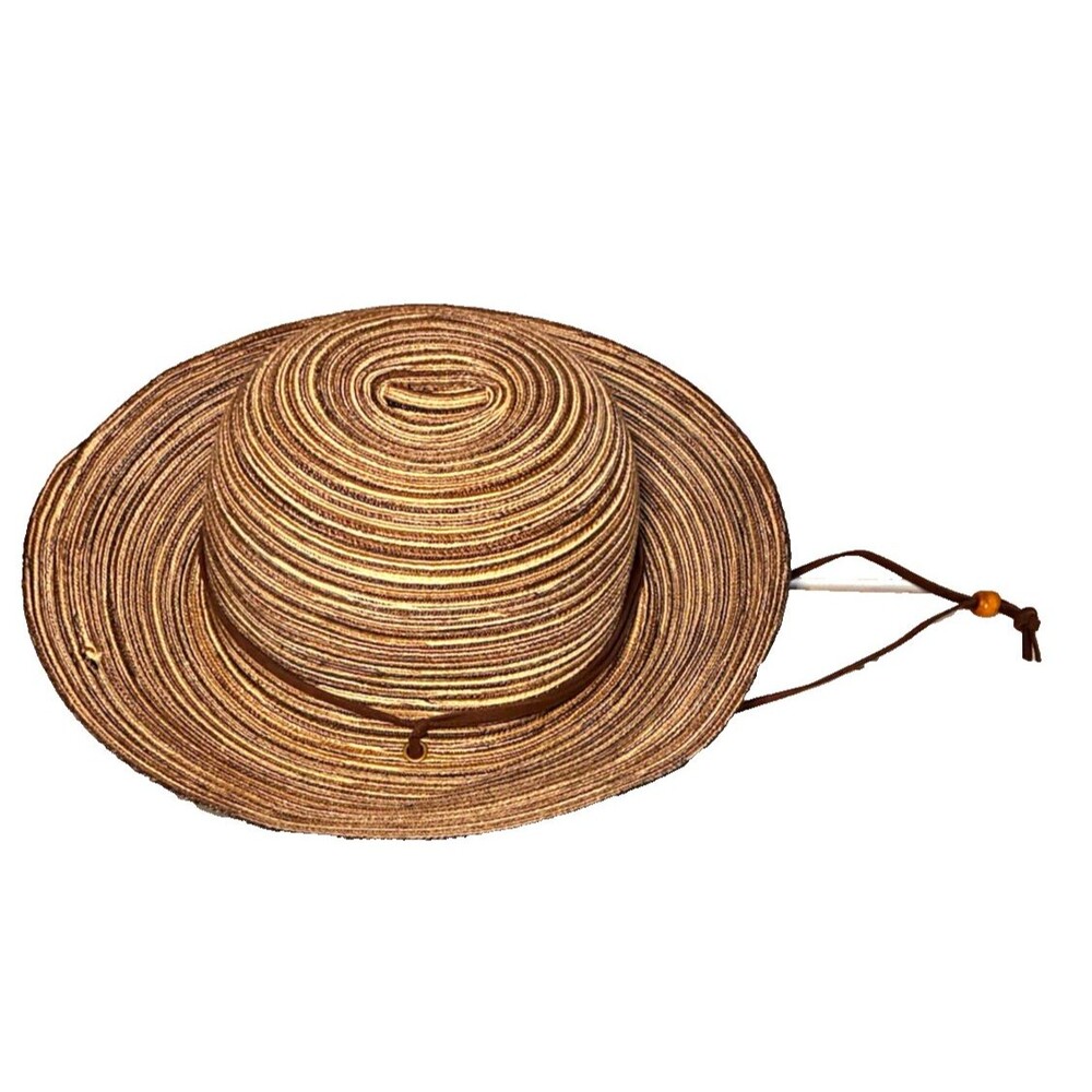 Eddie Bauer Woven Sun Hat Multi Brown Straw Look Floppy Beach Travel L/XL